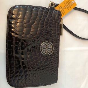 NWT TORY BURCH Embossed Patent Crocodile Wristlet
